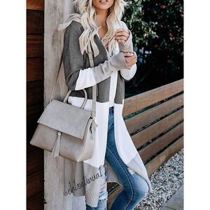 Boho Open Front Cardigan Loose Knit Lightweight Sweater